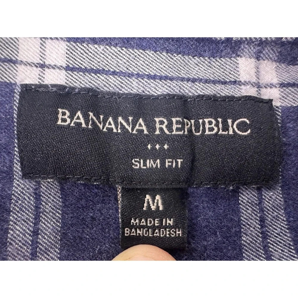 Banana Republic Slim Fit Plaid Button Down Shirt‎ Mens Size Medium Blue White